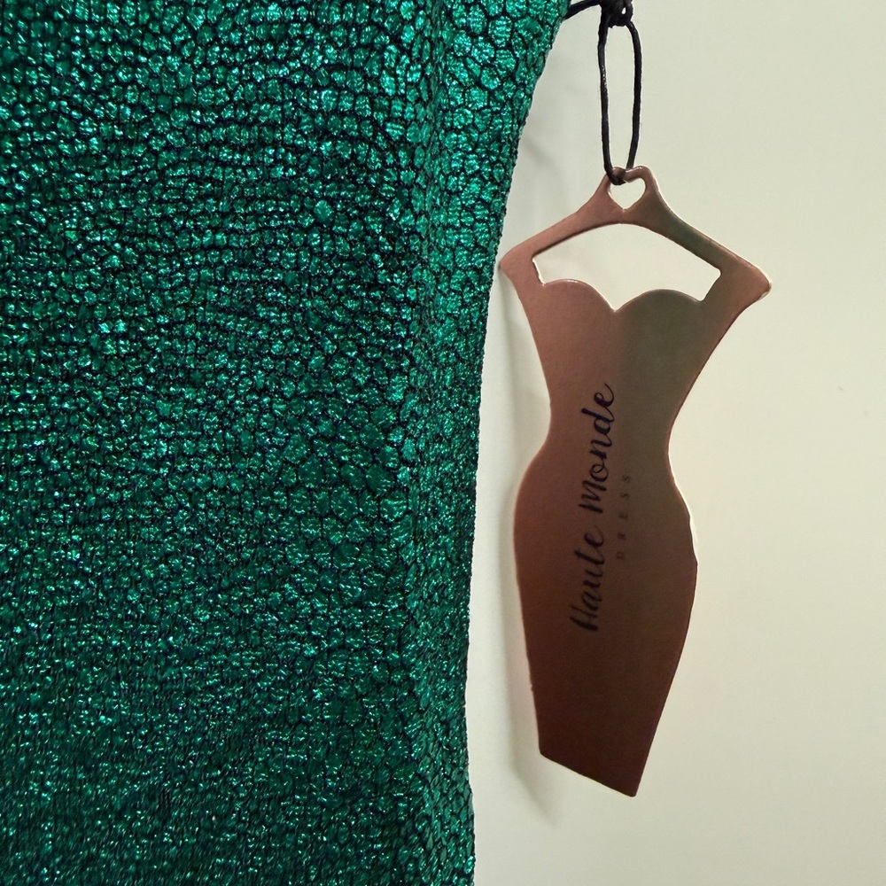 Haute Monde Shimmering Green bodycon midi Dress nwt - Picture 3 of 8